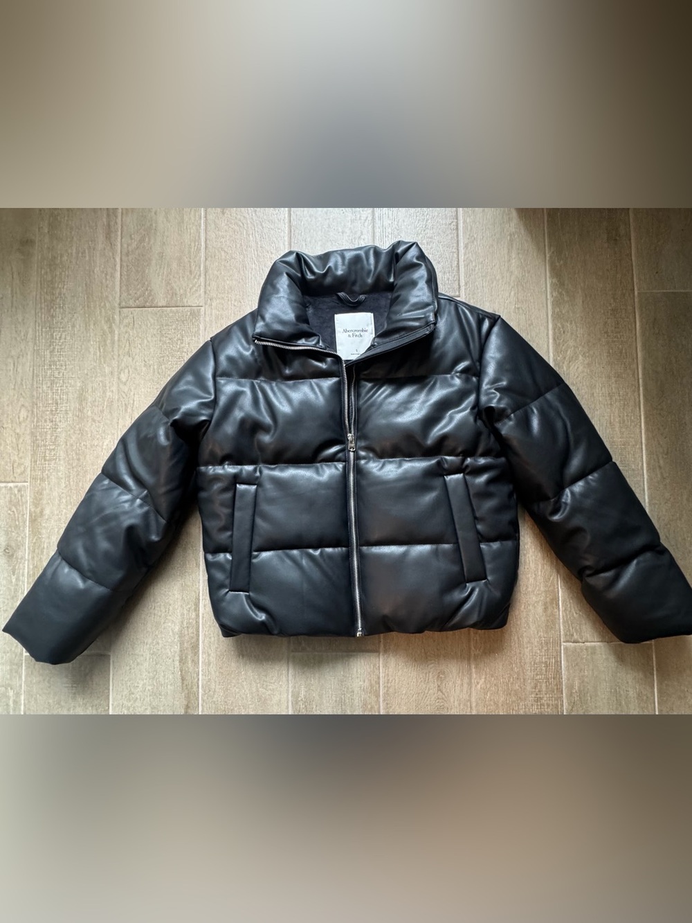 Abercrombie and Fitch Vegan Leather Short Puffer Jacket Black Size Small NWOT